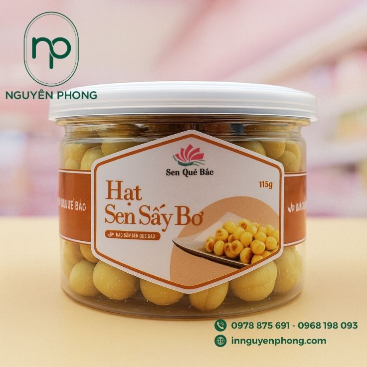 Mẫu tem nhãn hạt sen sấy bơ 